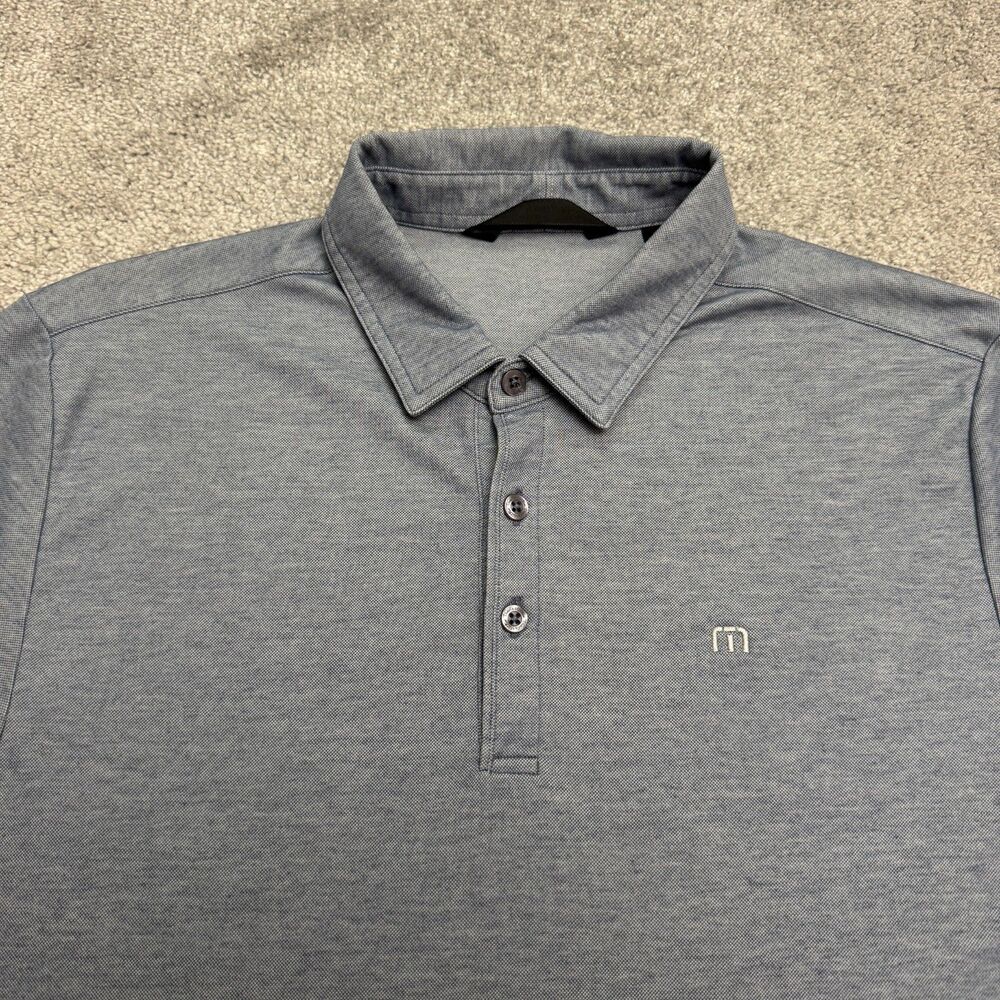 Travis Mathew Cotton Blend Polo Shirt Mens Medium Heathered Blue Golf Preppy Top - Picture 3 of 14